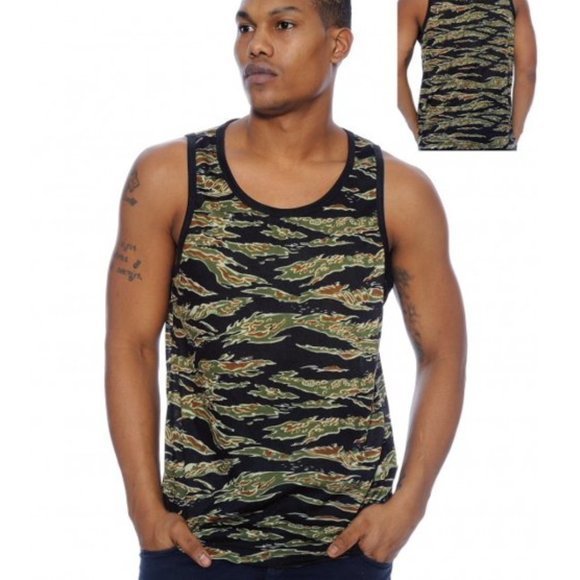 Men's True Rock Green Camouflage All Over Print Sleeveless Tank‎ Top - Picture 1 of 5